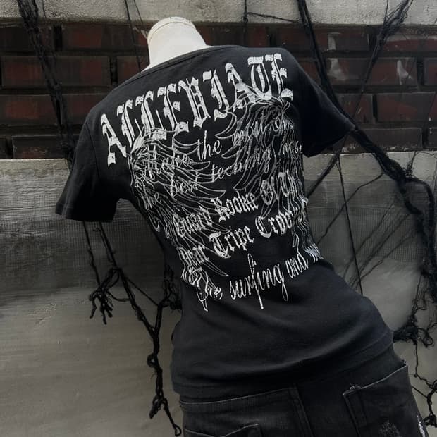 *rare design* 00s JPN 펑크 윙 레터링 프린팅 티셔츠