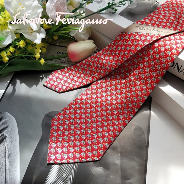 살바토레 페라가모 실크 코끼리 넥타이 8cm A+~A등급 K899
