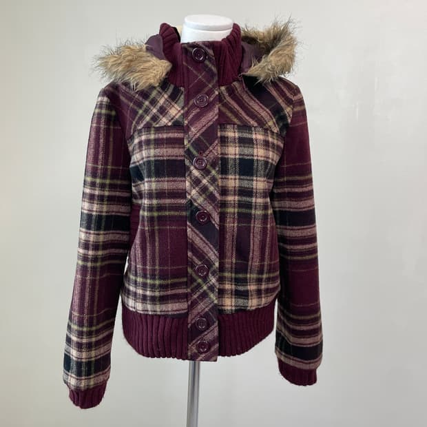 Fika 빈티지 퍼트리밍 체크 자켓 goa y2k