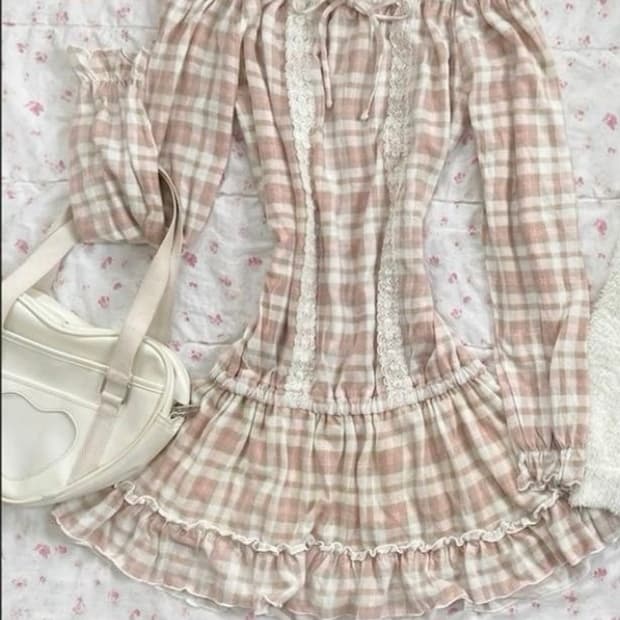 리즈리사 고전 체크 원피스 라떼갸루 히메갸루 오프숄더 핀터