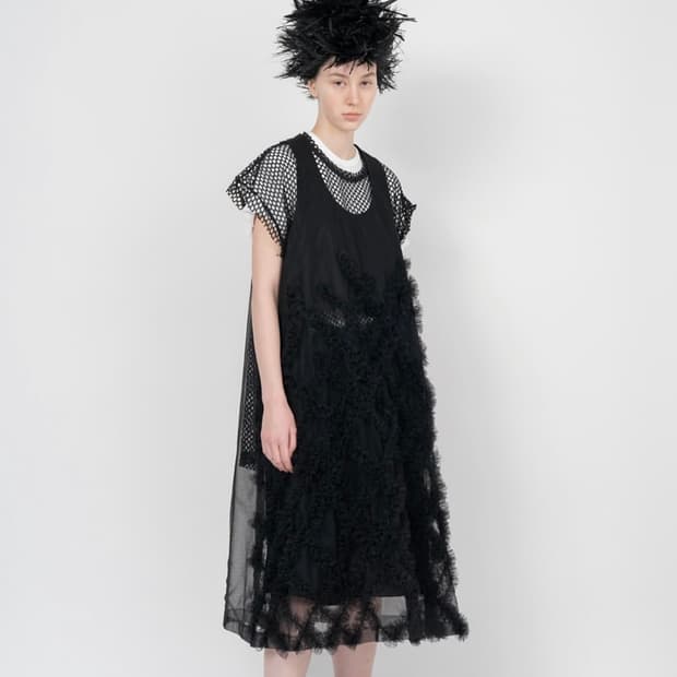 (네고가능)블랙 꼼데가르송 24FW 오간자 프릴 원피스 (M)