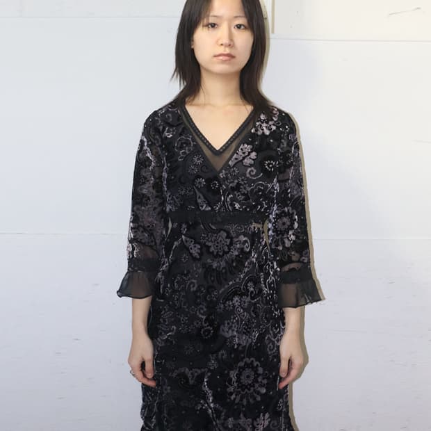 존 갈리아노 00s 레이스 디테일 벨루어 원피스