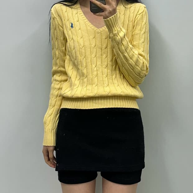 폴로 랄프로렌 신형 옐로우 꽈배기 브이넥 니트