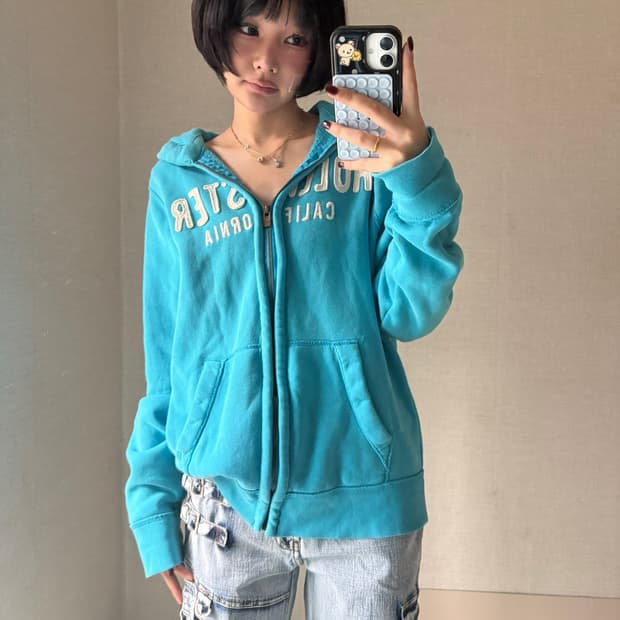 홀리스터 연하늘 오버핏 후드집업