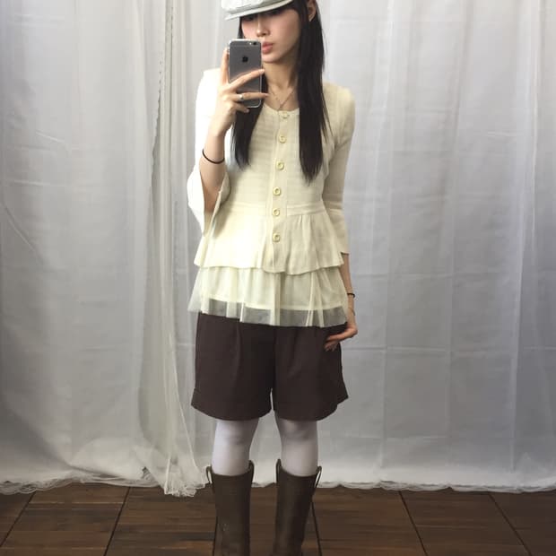Jpn Cream Peplum Knit Cardigan