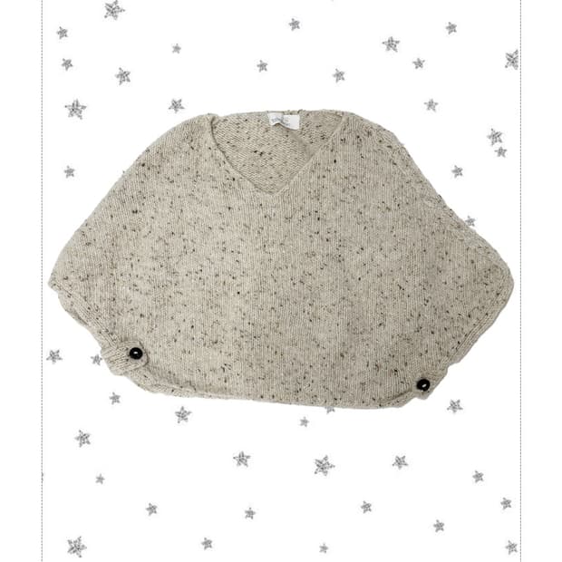 오트밀 뜨개 버튼 케이프