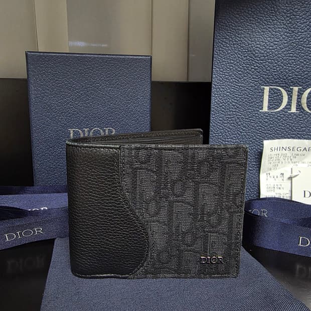 {클로젯}[풀구성+영수증]디올 새들 디올 오블리크 자카드 반지갑