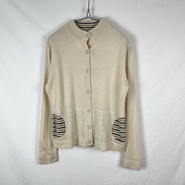Vintage 스트라이프 포인트 아이보리 가디건 