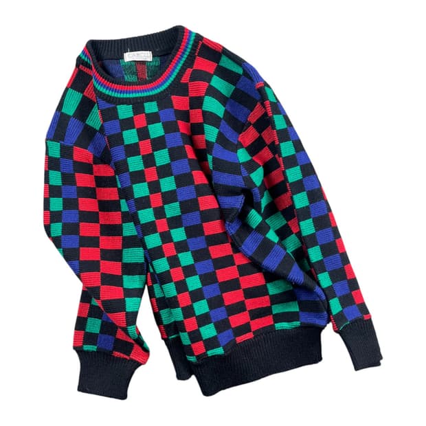 Vintage 체스 패턴 니트 