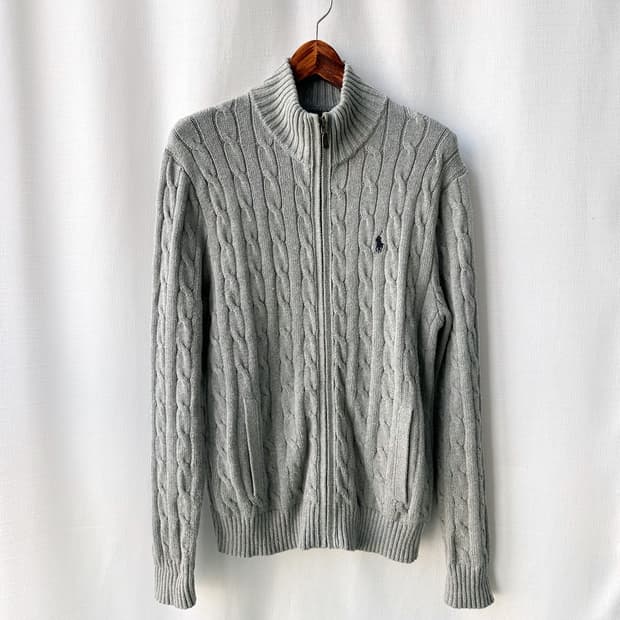 폴로 랄프로렌 신형 케이블 풀집업 니트 라이트 그레이 M