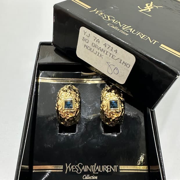 이브생로랑 입생로랑 ysl 프랑스 빈티지 골드 블루 클립온 이어링