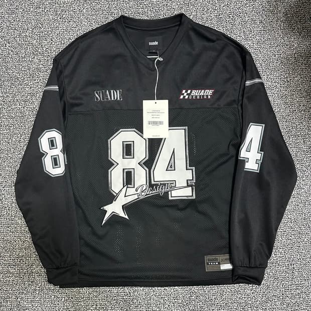 (M) 스웨이드 84 스타 레이싱 롱 슬리브 블랙