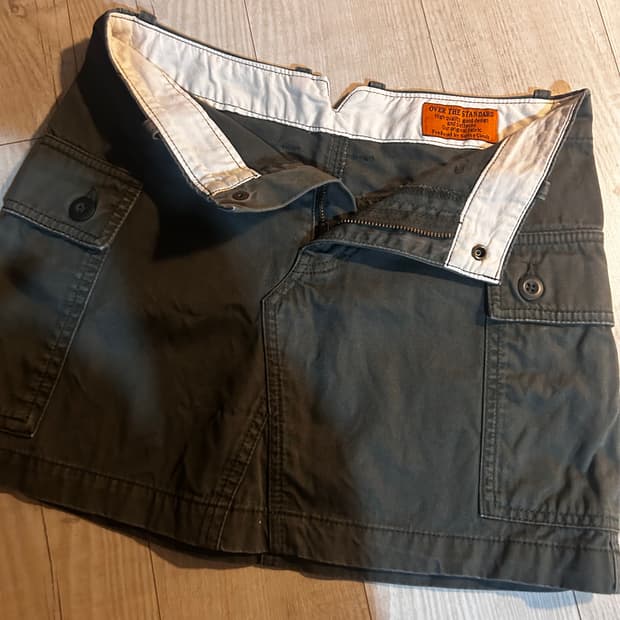 빈티지 카고 데님 카키 미니 스커트