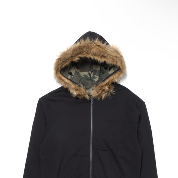Reversible Faux Fur Hoodie Black/Camo Kh