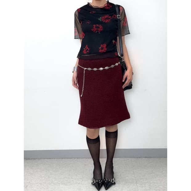 빈티지 버건디 미디 스커트