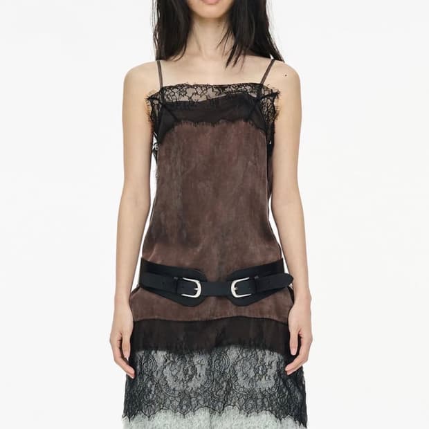 CERRIC Lace Slip Dress Brown