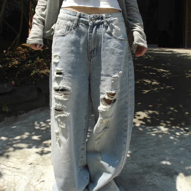 아워케비넷 데미지 팬츠 s 새상품 fight damage pants