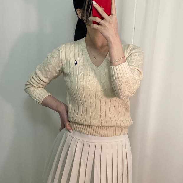 폴로 꽈배기 아이보리 니트
