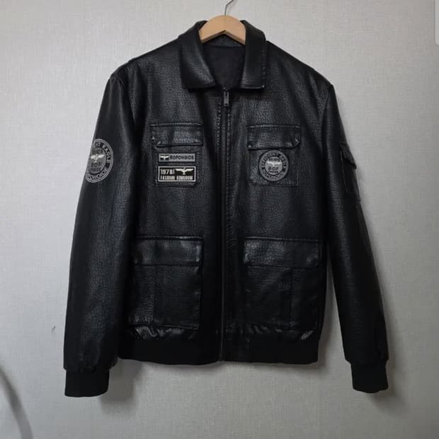 검정색 가죽 스타일 점퍼 항공 자켓  사이즈 100