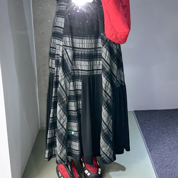 silver check pannel long skirt