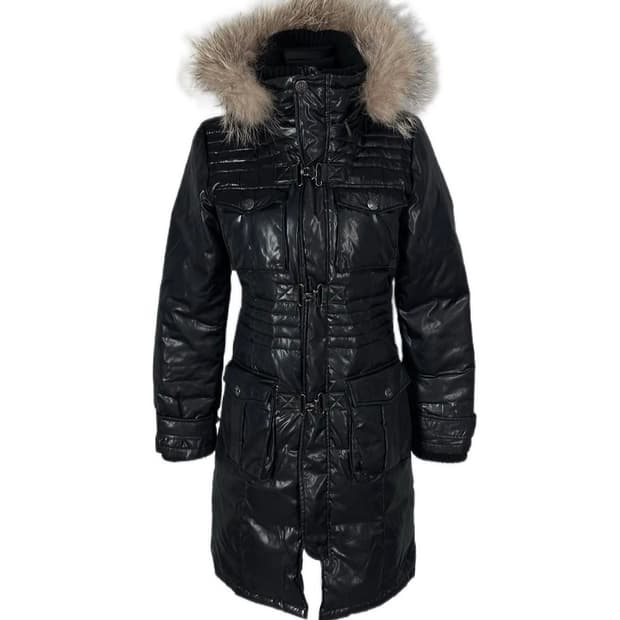 글로시 퍼 후드 롱패딩