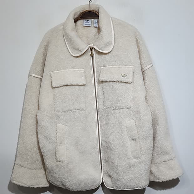 (XL) 아디다스 플리스 점퍼 아이보리 뽀글이 후리스 자켓 
