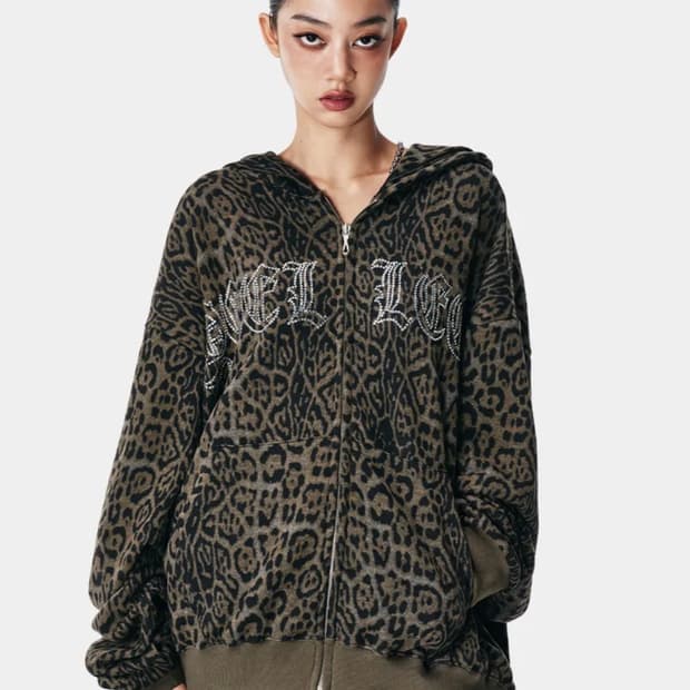 (택O) yeel 와이이이엘 스터드 오버사이즈 후드집업 (레오파드)