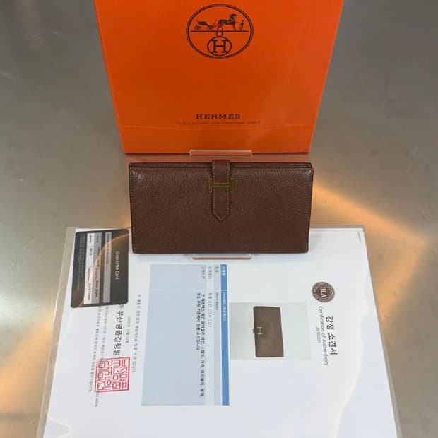[정품] 에르메스 베안 브라운 골드 H 스위프트 고트스킨 장지갑