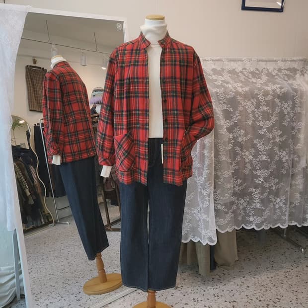 레드그린체크 포켓 울셔츠 (made in Japan)