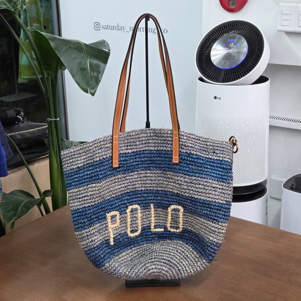 폴로랄프로렌 스트라이프 라피아 토트백 