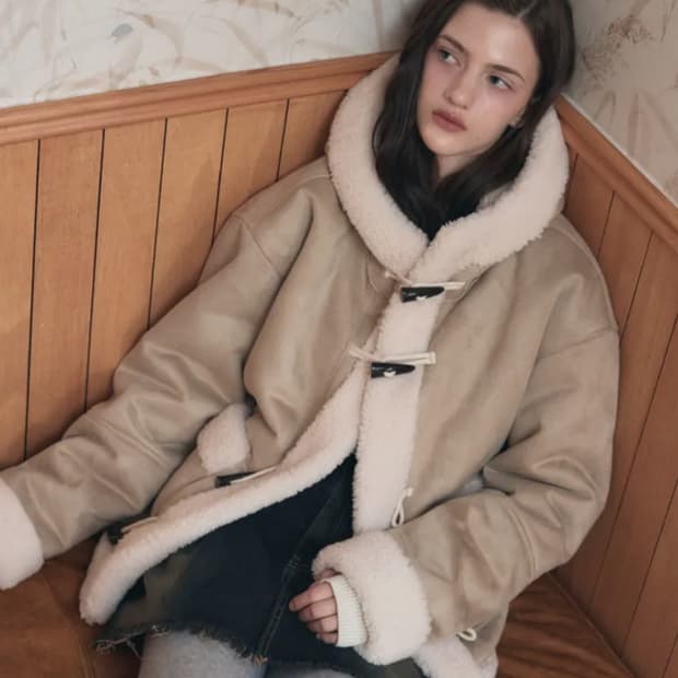 레더리 무스탕 후디 더플 자켓