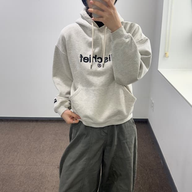 Mischief 미스치프 블랙로고 아이보리 멜란지 후드티 