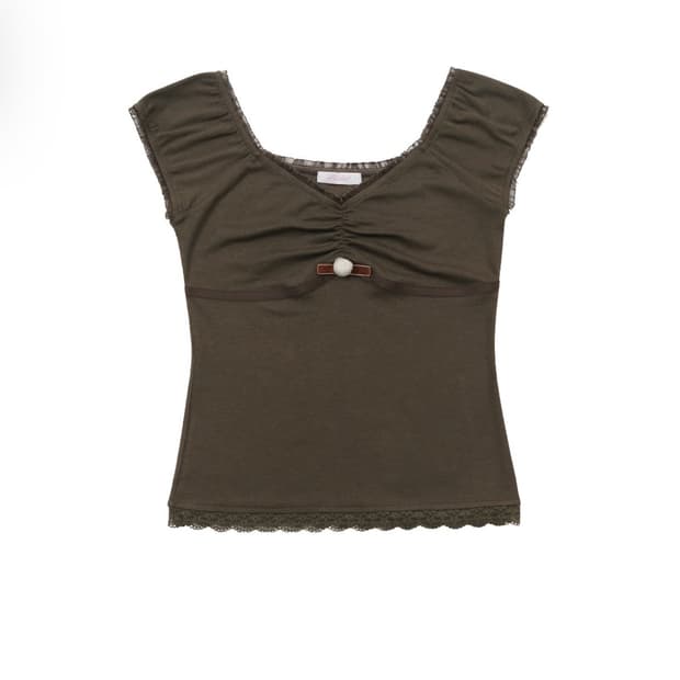 헤티 로즈 리본 탑 카키