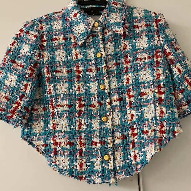 잉크(EENK) 트위드 반팔 크롭자켓