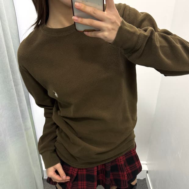 폴로 카키 와플 니트