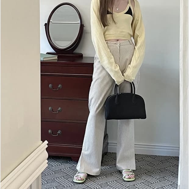 시눈 스트라이프 부츠컷 팬츠 S