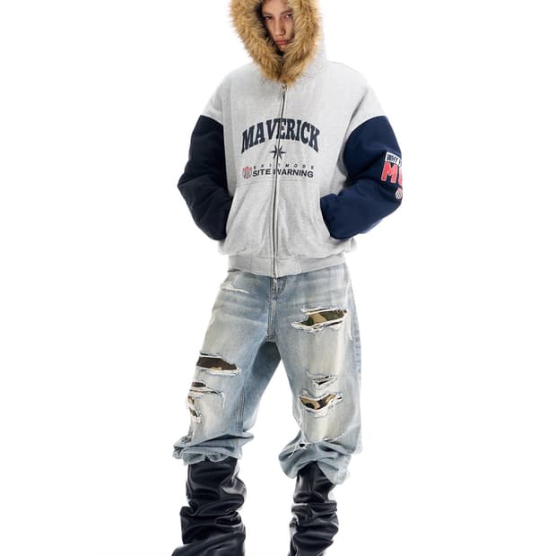 Maverick Logo Fleece Fur Hooded Jacket