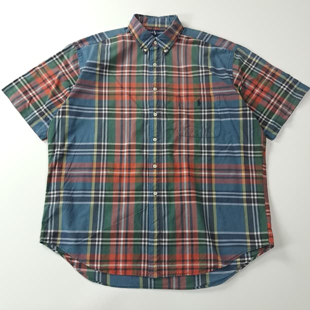 CA373 XL 폴로 빅셔츠 90s 클래식 마드라스 체크 반팔 셔츠 남