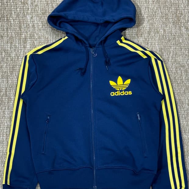 아디다스 네이비 옐로우 후드집업