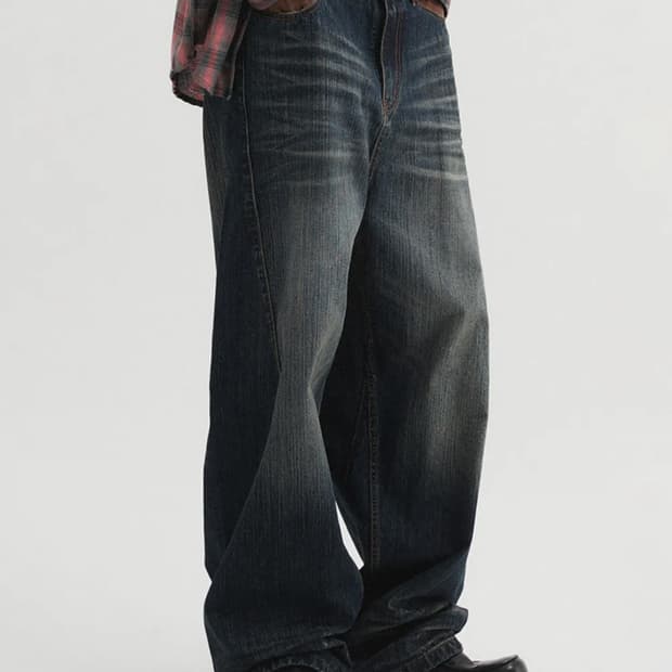 [XL] DNSR 와이드 커브드 데님 팬츠 블루