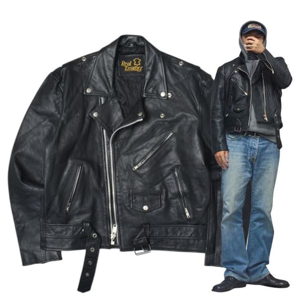 90S 리얼 레더 라이더 가죽 자켓 XL N1159