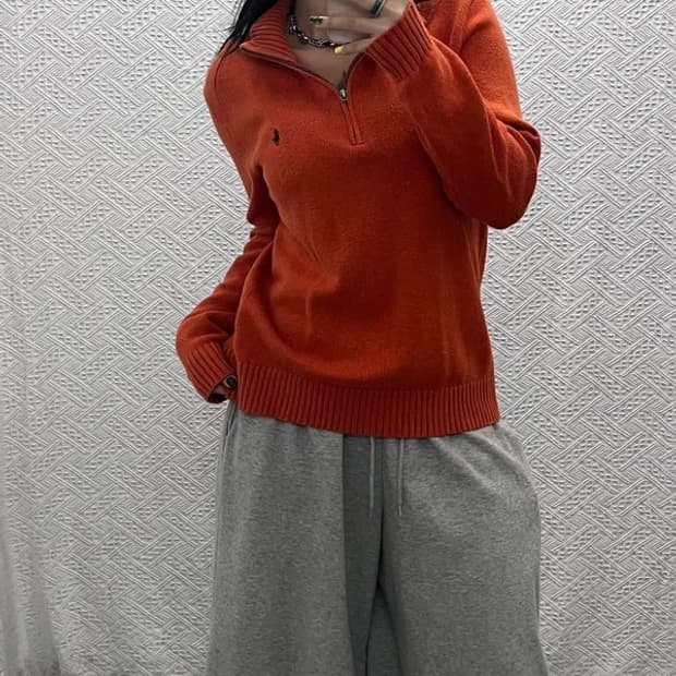 폴로 랄프로렌 Y2K 90's 오렌지 반집업 니트 S C07486