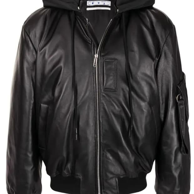 오프화이트 블랙 봄버가죽 후디 자켓