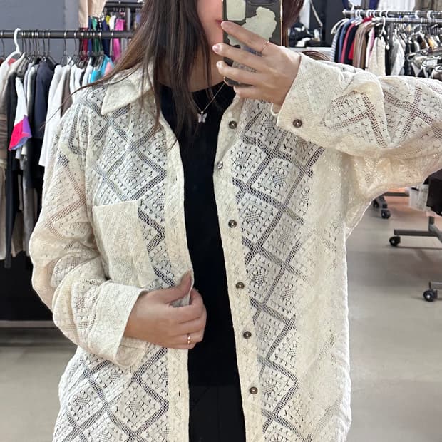 세터(SATUR)크로셰 아가일 코튼 메쉬 셔츠