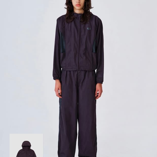 웰빙익스프레스 윈드브레이커 트랙팬츠 버건디 트레이닝 셋업