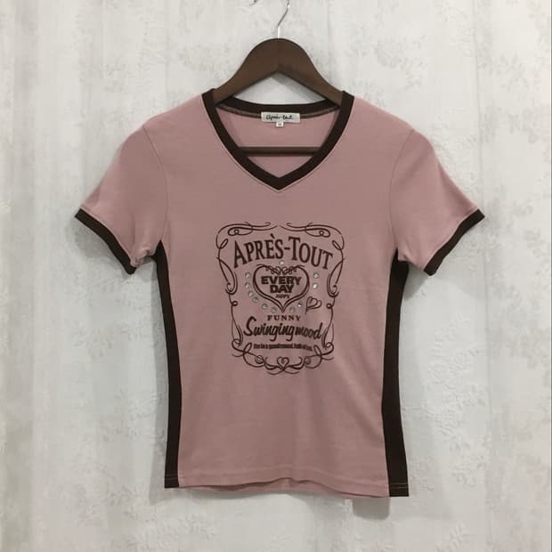 JPN pink&brown cubic ringer top
