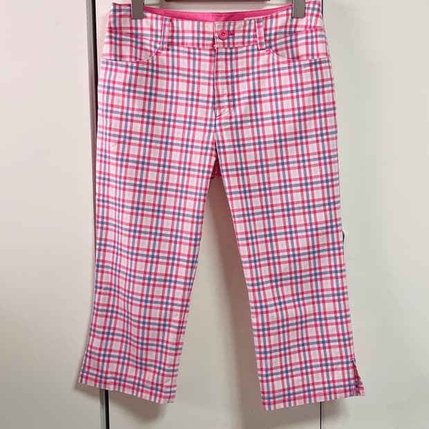 꾸레쥬 쿠레쥬 정품 체크 카프리 팬츠