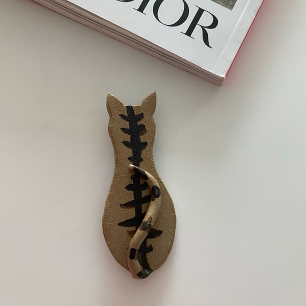 빈티지 고양이 도자기 브로치