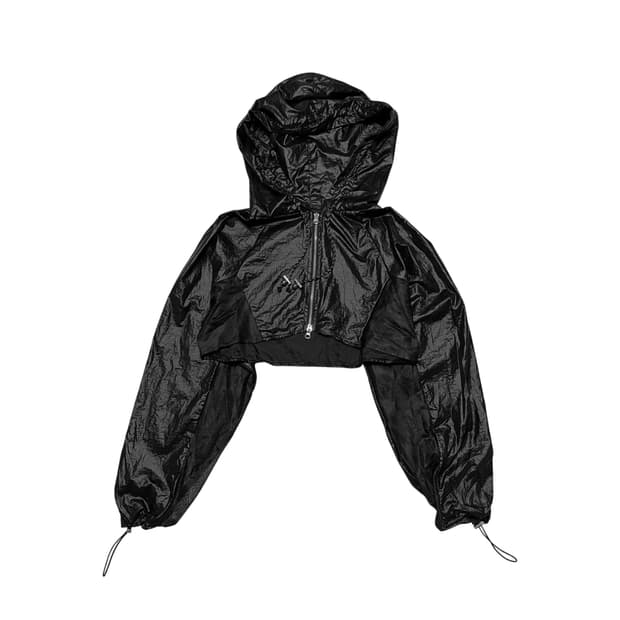 Mesh Cropped Hoodie Coated Jumper_Black
