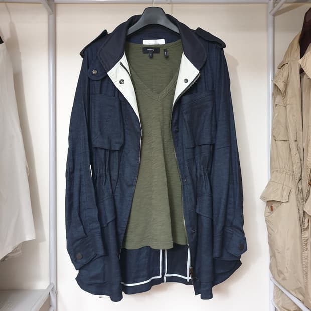 한섬 TIME 타임 리넨혼방 멀티포켓 드로스트링 유틸리티 사파리 자켓